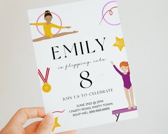 Editable Gymnastics Invitation - Gymnastics Party Invite, Girls Gymnastics Invitation, Gymnastics Birthday Party Invite, Instant Download