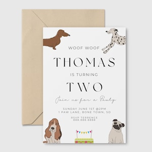 Editable Dog Birthday Invitation - Puppy Birthday Invitation, Dog Theme Birthday Invite, Paw Invitation, Puppy Party, Instant Download