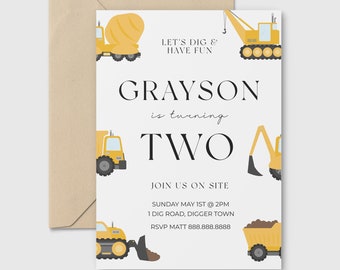 Editable Construction Birthday Invitation -Construction Party Invite, Birthday Invite, Construction Trucks Birthday Invite, Instant Download