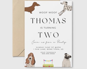 Editable Dog Birthday Invitation - Puppy Birthday Invitation, Dog Theme Birthday Invite, Paw Invitation, Puppy Party, Instant Download