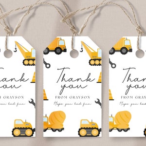 Construction Favor Tag - Construction Trucks Favor Tag, Personalizable, Construction Site Birthday, Thank You Editable Tag, Instant Download