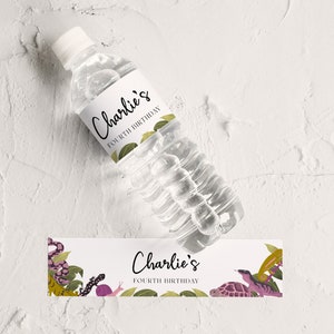 Girls Reptile Party Decor-Reptile Water Bottle Label, Reptile Birthday, Snake Birthday Party, Lizard Party Supply, Editable Instant Download