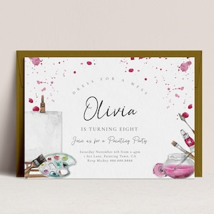 Painting Party Invitation - Dress for a Mess Invitation, Art Birthday Party Invitation, Painting Birthday Invitation Girl, EDITABLE Download