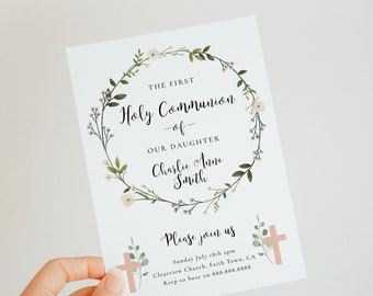 First Communion Invitation Girl - First Holy Communion Invitation Digital, Baptism Invitation, First Communion Invite, Instant Download