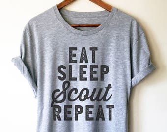 Maglietta unisex Eat Sleep Scout Repeat - Maglietta scout, Maglietta per mamme scout, Capo scout, Maglietta per avventure, Maglietta per ragazze scout, Scoutismo