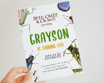 Bug Invitation Editable - Bug Printable Invitation, Bug Birthday Party Invite, Boys Birthday Party, Insect Invitation, 5x7 Instant Download