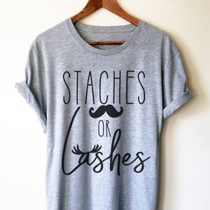 Staches Or Lashes T-Shirt - Pregnancy announcement shirt - Pregnancy reveal shirt - Cute Maternity Shirt - Gender Reveal Shirt