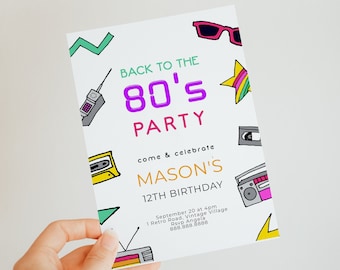 80s Birthday Invitation - 80s Party Invitation, Decades Party Invitation, Neon Birthday Invite, Retro Birthday, Editable Instant Download