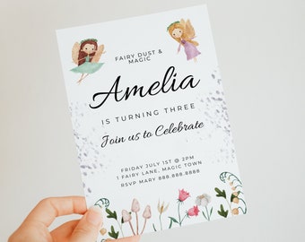 Woodland Fairy Birthday Invitation -Fairy Party Invitation, Fairies Birthday Invite, Fairy Birthday Invite Forest, Editable Instant Download