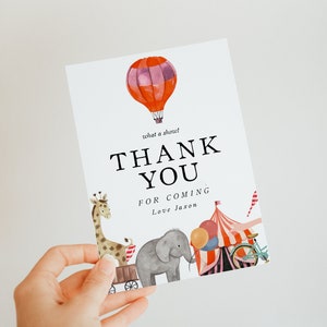 Circusverjaardag - circusbedankkaart, carnavalsverjaardag, circusthema bedankt, moderne kinderfeestartikelen, bewerkbare direct download