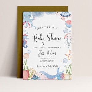 Under The Sea Baby Shower Invitation - Ocean Baby Shower Invitation, Baby Shower Sea Creature, Sea Animal Baby Shower, Editable Download