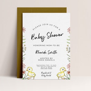 Duck Baby Shower Invitation-Editable Duck Baby Shower Invite, Cute Duck Invitation, Duckling Baby Shower Invite, Printable Instant Download