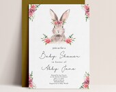 Bunny Baby Shower Invitation -Bunny Baby Shower Invite Template, Spring Baby Shower Invite Girl, Bunny Baby Shower Easter, Editable Download