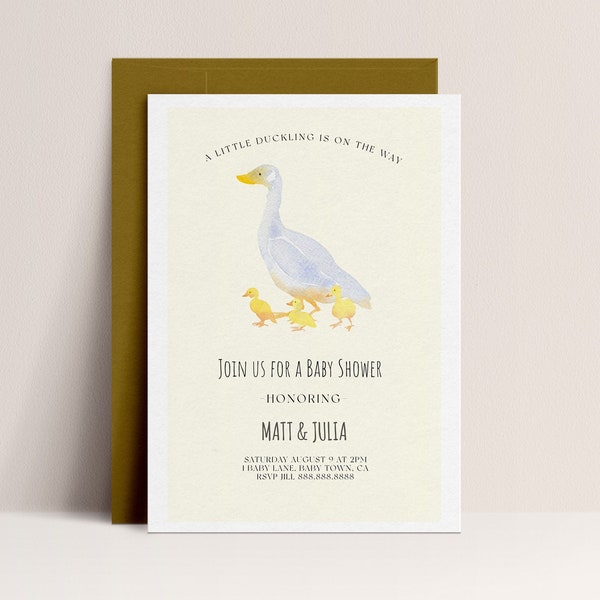 Editable Duck Baby Shower Invitation - Gender Neutral Baby Shower Invite, Duck Invitation, Couples Baby Shower Invitation, Instant Download