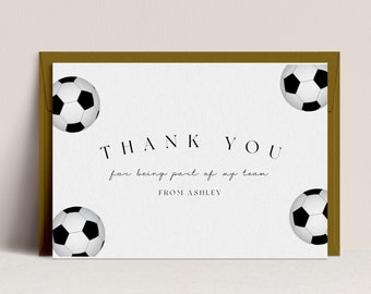 Soccer Thank You Card Template -Soccer Birthday Party Thank You, Football Thank You Card, Soccer Birthday Boy/Girl,Editable Instant Download