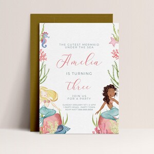 Mermaid Birthday Invitation Instant Download - Editable Mermaid Invitation Template, Mermaid Under The Sea Invitation, Girls Birthday Party
