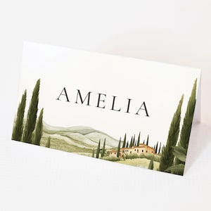 Toscane bruiloft plaatsnaamkaart-wijnmakerij bruiloft voedseletiket, Italië bruiloft decor, Italiaanse bruiloft naamkaart, bruiloft gunst, bewerkbare download