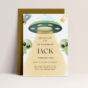 Alien Birthday Invitation - UFO Birthday Party Invite, Space Birthday Invitation, Alien Invitation, Rocket Invite, Stars Editable Download