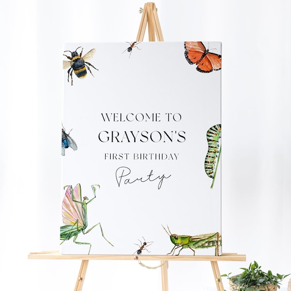 Editable Bug Birthday Welcome Sign - Insect Welcome Sign, Bug Birthday Decorations, Bug Birthday Boy, Bug Welcome Sign, Instant Download