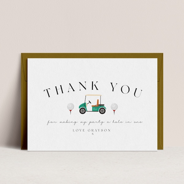 Golf Birthday Thank You Card - Golf Thank You Card, Golf Birthday Party, Golf Party Printable, Editable Thank You Card, Instant Download