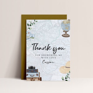 Travel Thank You Card -Travel Baby Shower, Travel Theme Baby Shower, World Map Thank You Card, Travel Theme Party, Editable Instant Download