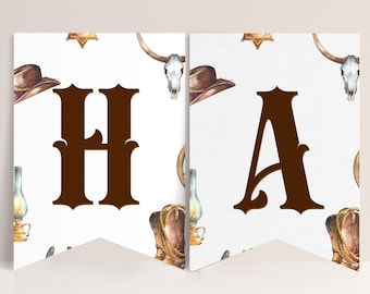 Western Birthday Banner - Western Party Sign, Western Party Supplies, Rodeo Birthday Decorations, Cowboy Flag Banner Boys, Editable Download