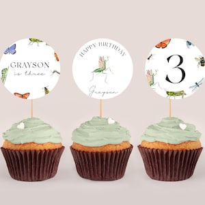 Bug Cupcake Toppers - Insect Cupcake Toppers, Bug Birthday Decorations, Nature Birthday Theme, Bug Cake Topper, Editable Instant Download