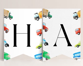 Transportation Birthday Banner-Car Birthday Banner, Transportation Birthday Decor, Vehicle Birthday,Truck Birthday Banner, Editable Download