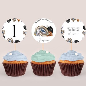 Geode Cupcake Toppers - Geology Party Decorations, Geology Birthday Party, Gem Birthday Cake Topper, Kids Birthday Party, Editable Download