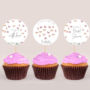 Lebenszeit der Schmetterlinge Brautdusche Cupcake Toppers - Schmetterling Cupcake Toppers, Schmetterling Bachelorette Dekor, Wildblume bearbeitbarer Download