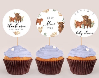 Highland Cow Baby Shower Cake Toppers - Highland Cow Baby Shower Decor, Cow Baby Shower Decorations, Printable Editable Instant Download