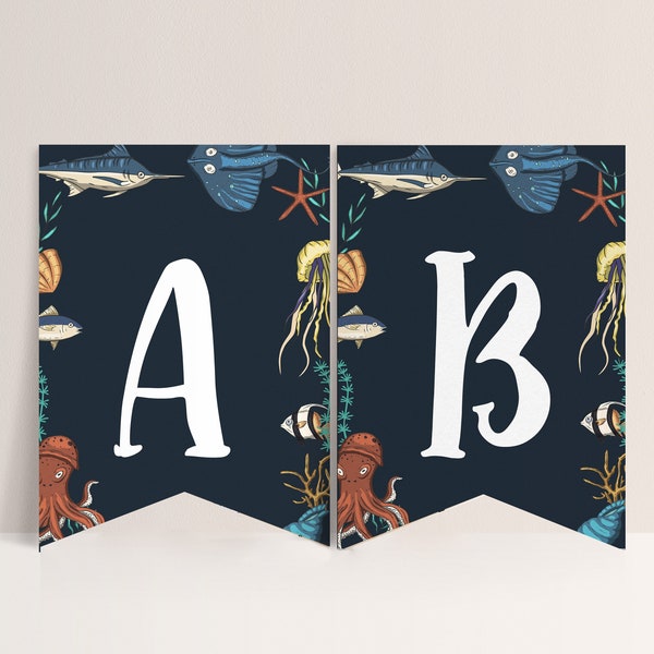 Under The Sea Birthday Banner - Ocean Birthday Party Decorations, Aquarium Birthday, Under The Sea Decor, Octopus Shark, Editable Download