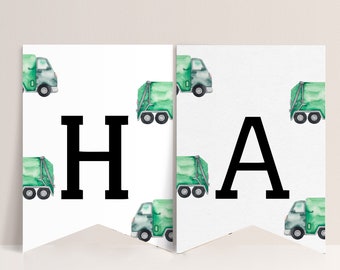 Garbage Truck Birthday Banner - Garbage Truck Birthday Decorations, Trash Theme, Garbage Truck Party Supplies, Editable Printable Download