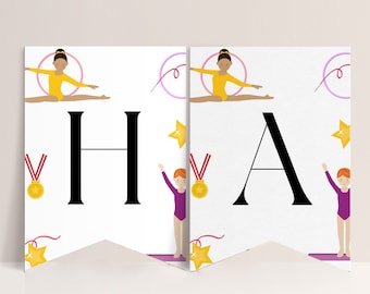Gymnastics Birthday Banner - Gymnastics Party Sign, Girls Gymnastics Party Decor, Gymnastics Birthday Decorations, Editable Instant Download