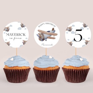 Airplane Cupcake Toppers-Aviation Cake Topper, Airplane Cake Topper, Airplane Birthday Decor, Boys, Airplane Party Supply, Editable Download