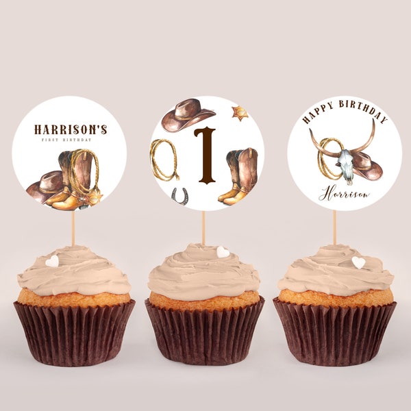 Rodeo Cupcake Toppers - Western Cake Topper, Cowboy Party Decorations, Western Birthday Party, Rodeo Birthday, Editable Instant Download