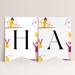 Gymnastics Birthday Banner - Gymnastics Party Sign, Girls Gymnastics Party Decor, Gymnastics Birthday Decorations, Editable Instant Download