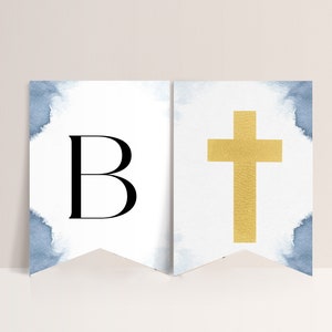 Estandarte de la Sagrada Comunión - Estandarte de Primera Comunión, Decoraciones de Comunión Niño, Signo de Decoraciones de Bautismo, Acuarela Azul, Descarga Editable