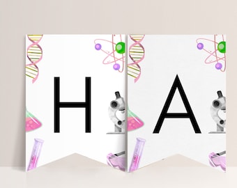 Striscione di compleanno scientifico per ragazze - Festa di compleanno scientifica, Decorazioni per feste scientifiche, Striscione per feste scientifiche, Materiale stampabile per feste scientifiche, Download modificabile