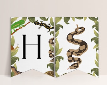 Reptile Birthday Banner - Editable Reptile Party Decorations, Reptile Flag Banner, Reptile Birthday Sign, Reptile Bunting, Instant Download