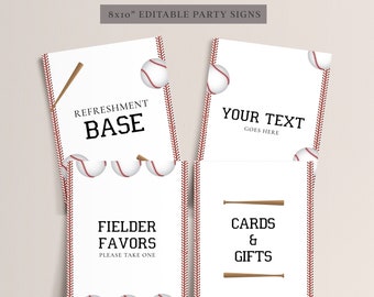 Baseball Party Signs - Baseball Birthday Decorations, Baseball Printables, First Birthday, Baseball Party Decor, Editable Instant Download