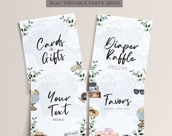 Reizen babyshower borden-bewerkbare avontuur prints, reizen thema prints 8 x 10", reizen afdrukbare, kaarten gunsten luier loterij direct downloaden