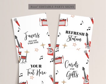 Music Birthday Decorations - Rock Birthday Party Signs 8x10", Guitar Birthday Decor, Music Theme Birthday Party Signs, Editable Download