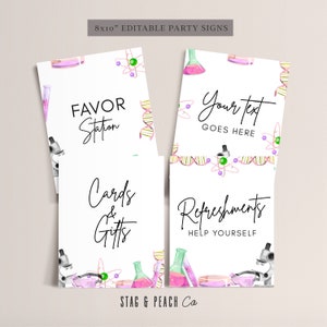 Decoração de festa científica - Placas de boas-vindas para meninas, Cartazes de aniversário científico, Placas de festa científica para crianças, Download editável de lembranças científicas