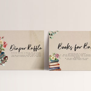 Wkładki z zaproszeniem na baby shower w formie książki - losowanie pieluch, karta z książką, karty na baby shower, zaproszenie na baby shower, edytowalne do wydrukowania