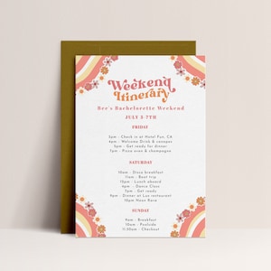 70s Bachelorette Party Itinerary Template - 70s Bachelorette Weekend Schedule, Retro Bachelorette Schedule, Groovy, Editable Download