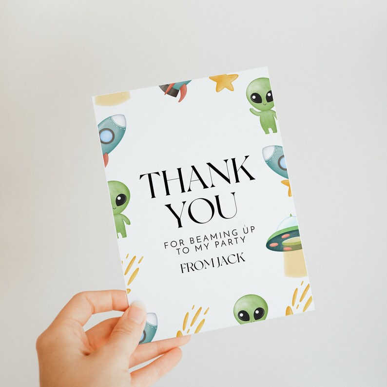 Alien Birthday Thank You Card-space Thank You Card, UFO Birthday Party ...