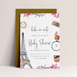 Paris Baby Shower Invitation - Girl Baby Shower Invite, French Baby Shower Invite, Patisserie Invite, Paris Cafe, Editable Instant Download
