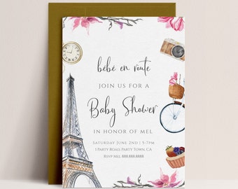 Paris Baby Shower Invitation - Girl Baby Shower Invite, French Baby Shower Invite, Patisserie Invite, Paris Cafe, Editable Instant Download