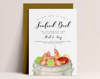 Seafood Boil Party Invitation - Crawfish Boil Invitation, Seafood Party Decor, Shrimp Boil Invitation, Engagement, Editable Instant Download